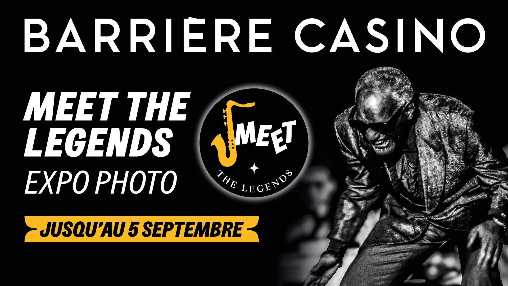 Visual orizzontale per la comunicazione digitale della mostra Meet the Legends, pensato per formati web e social landscape